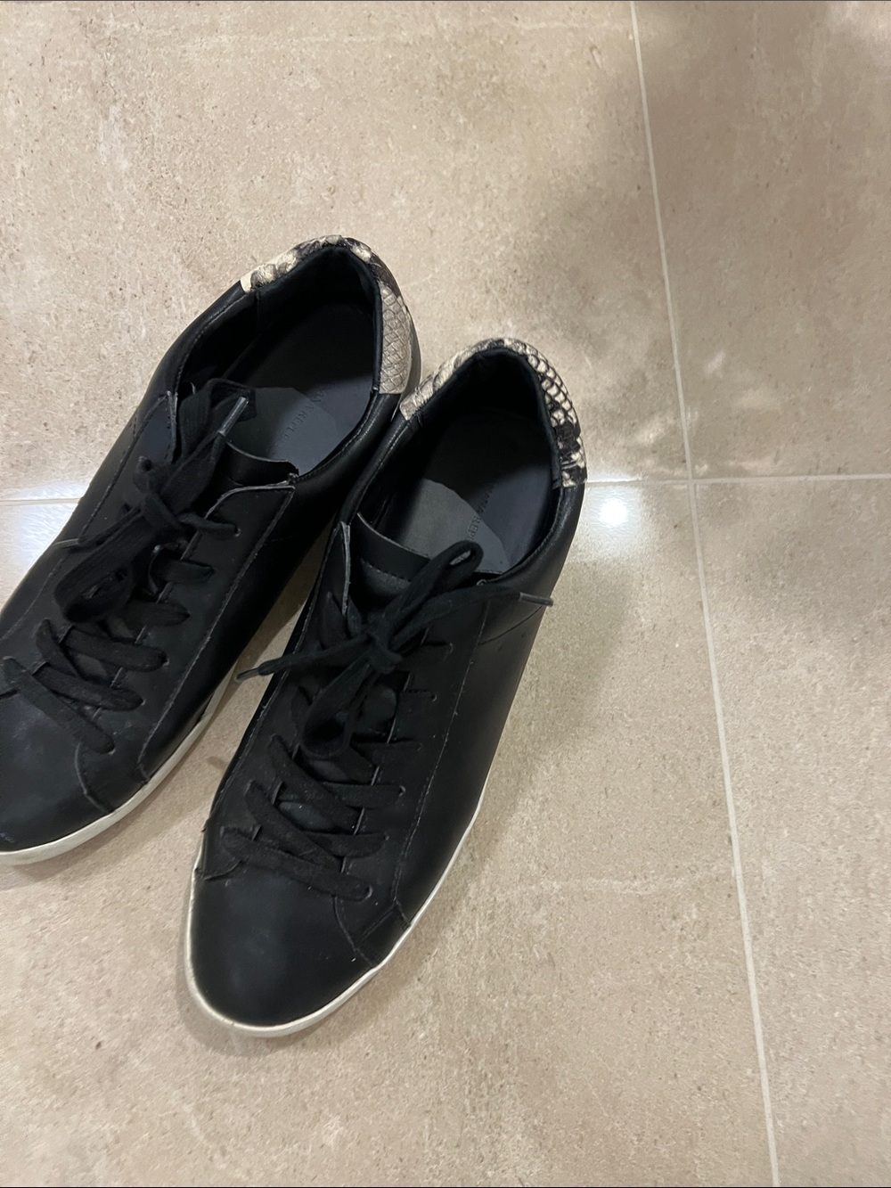 Banana Republic Black Sneakers with Snake-Print Heel Accent